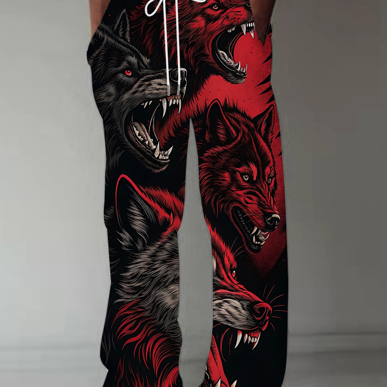 TEMU 2025 Western New Style Pants, Wolf, Red, Roaring Straight Casual Trousers