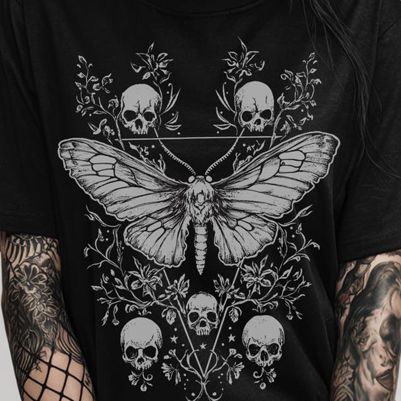 Gothic Floral Skull Moth Colors T Shirt Goth Whimsigoth Alternative Grunge Clothing Emo Alt Top