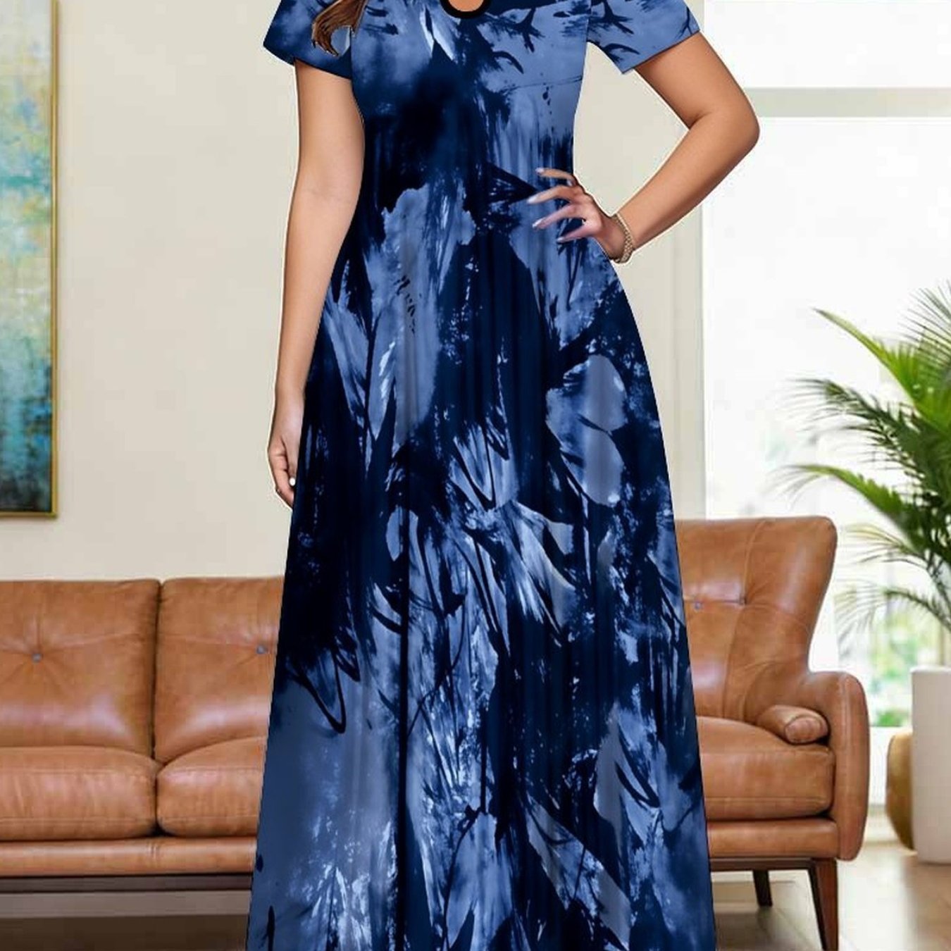 Plus Size, Women's Dress, Plus Size Women's Dress, Tie-dye Gradient Pattern Print, Bohemian Style, Elegant Women, Suitable For Gifts, Party Occasions, Casual Vacation, Women's Clothing