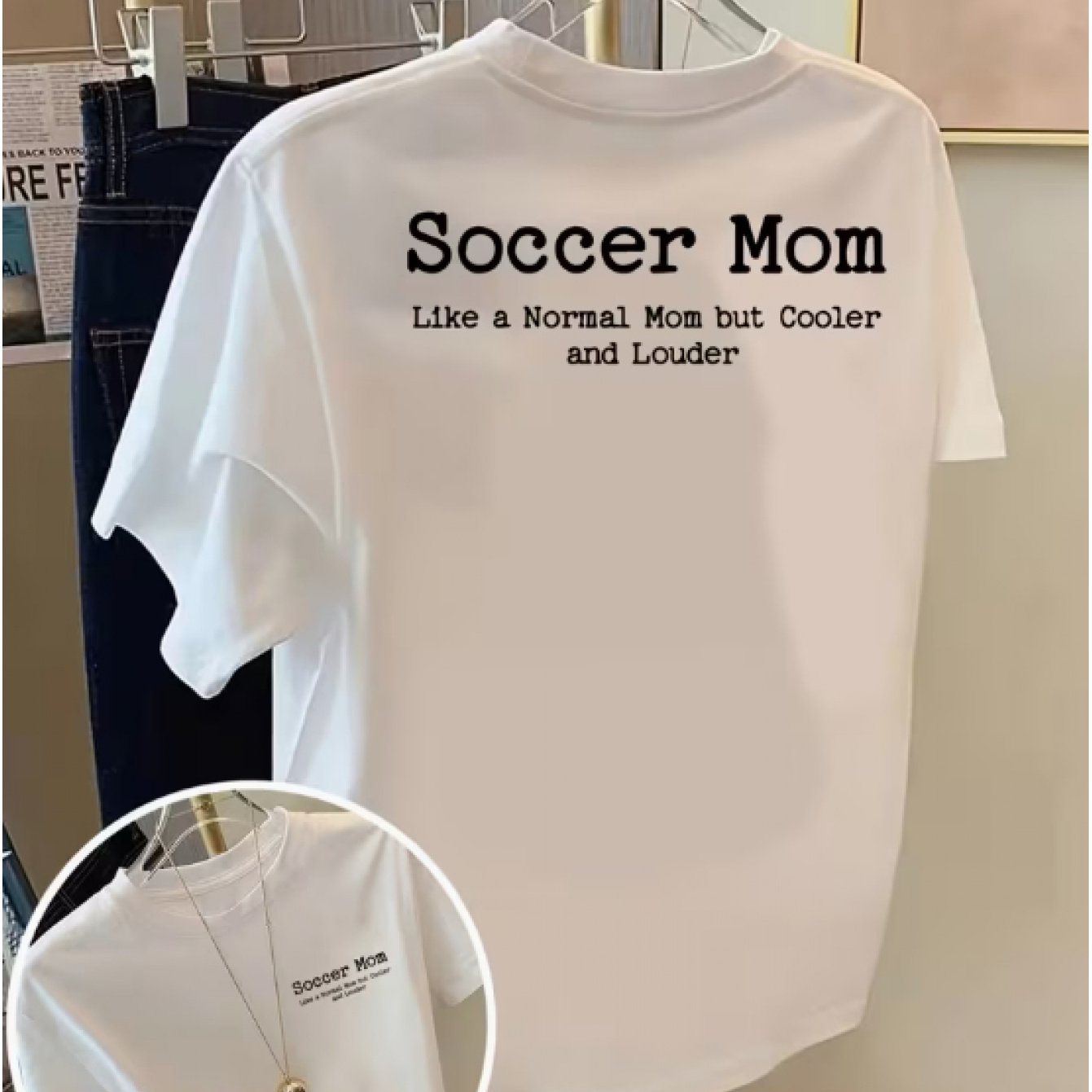 TEMU Front And Back Print Short Sleeve T-shirt - Soccer Mom, Cool And Spicy Mom Fashion Print - Women's Spring/summer Trendy Printed T-shirt, Fashion