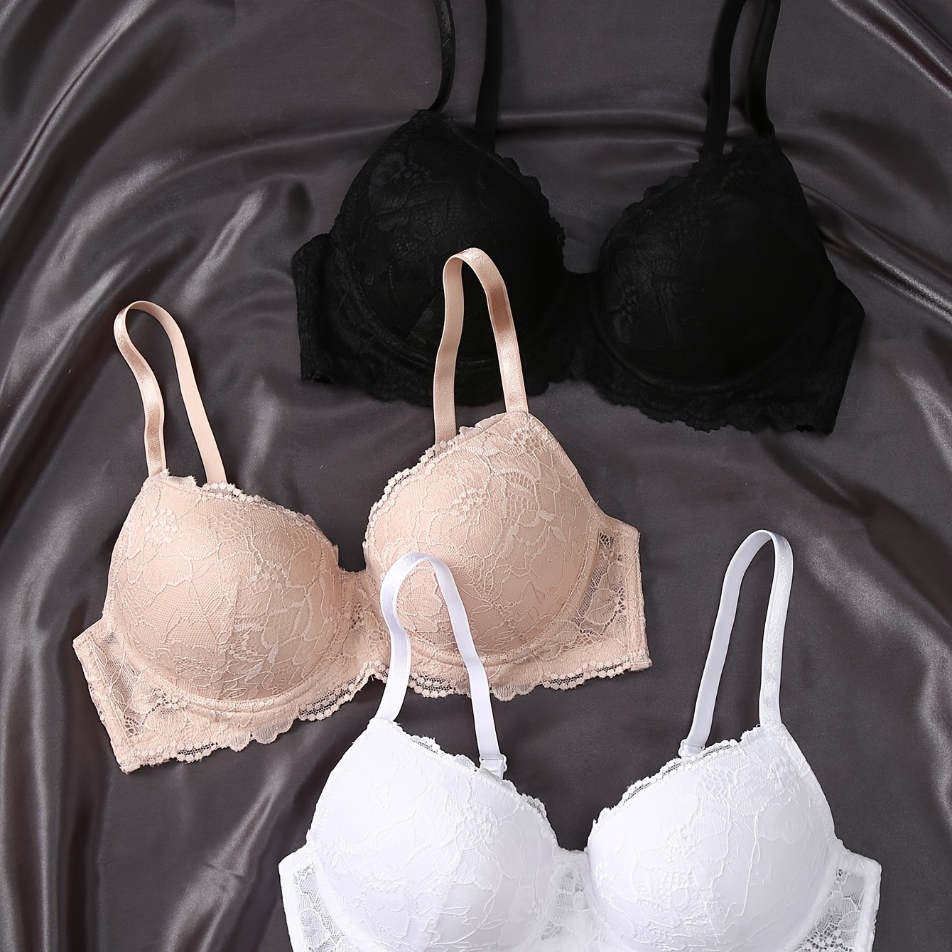 E-shop Spitzenslips Damen Bequemer Bügel Geraffte Vielseitiger Atmungsaktiver BH 3er Set
