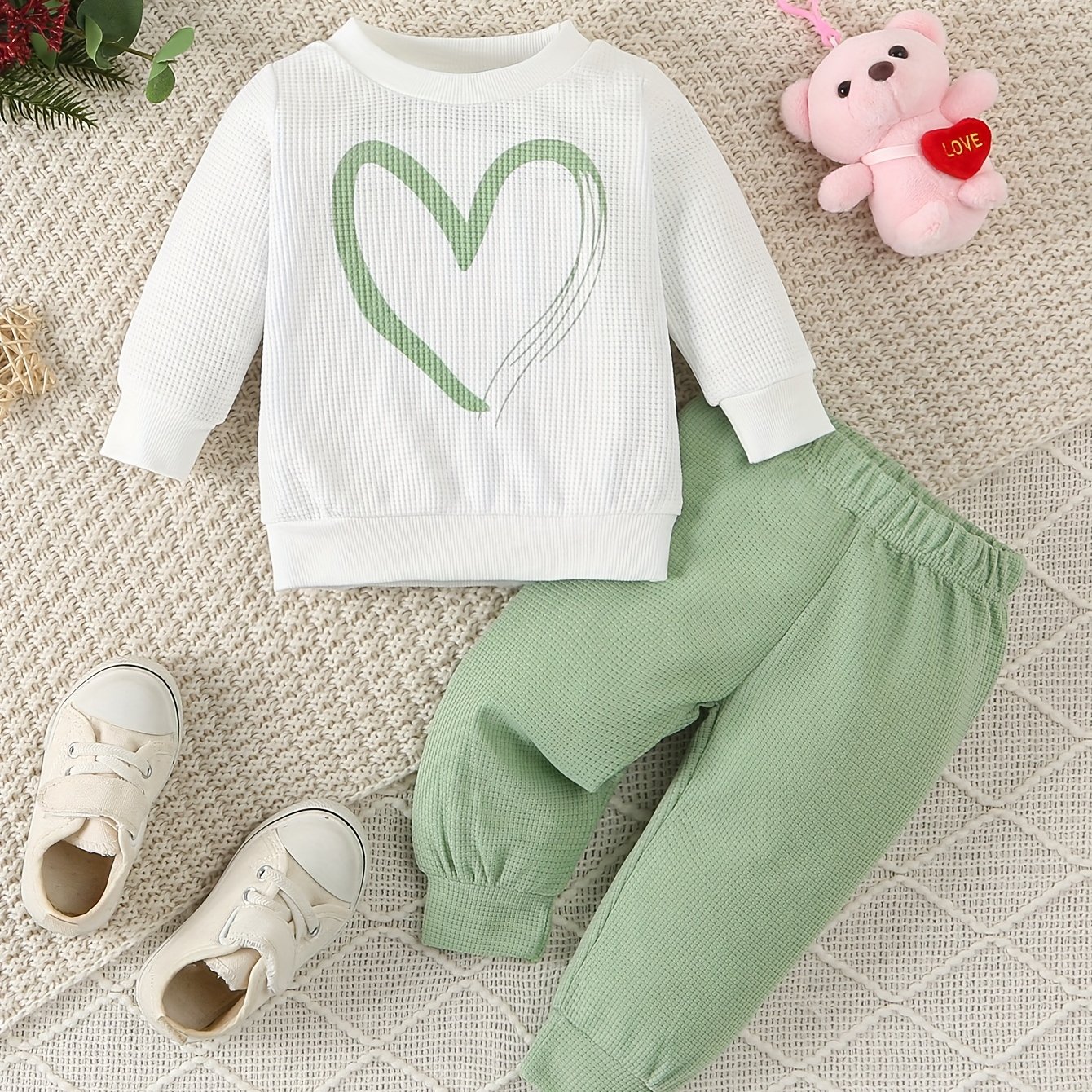 2023 Heart Print Baby Casual Sport Outfit Set, For Outdoor