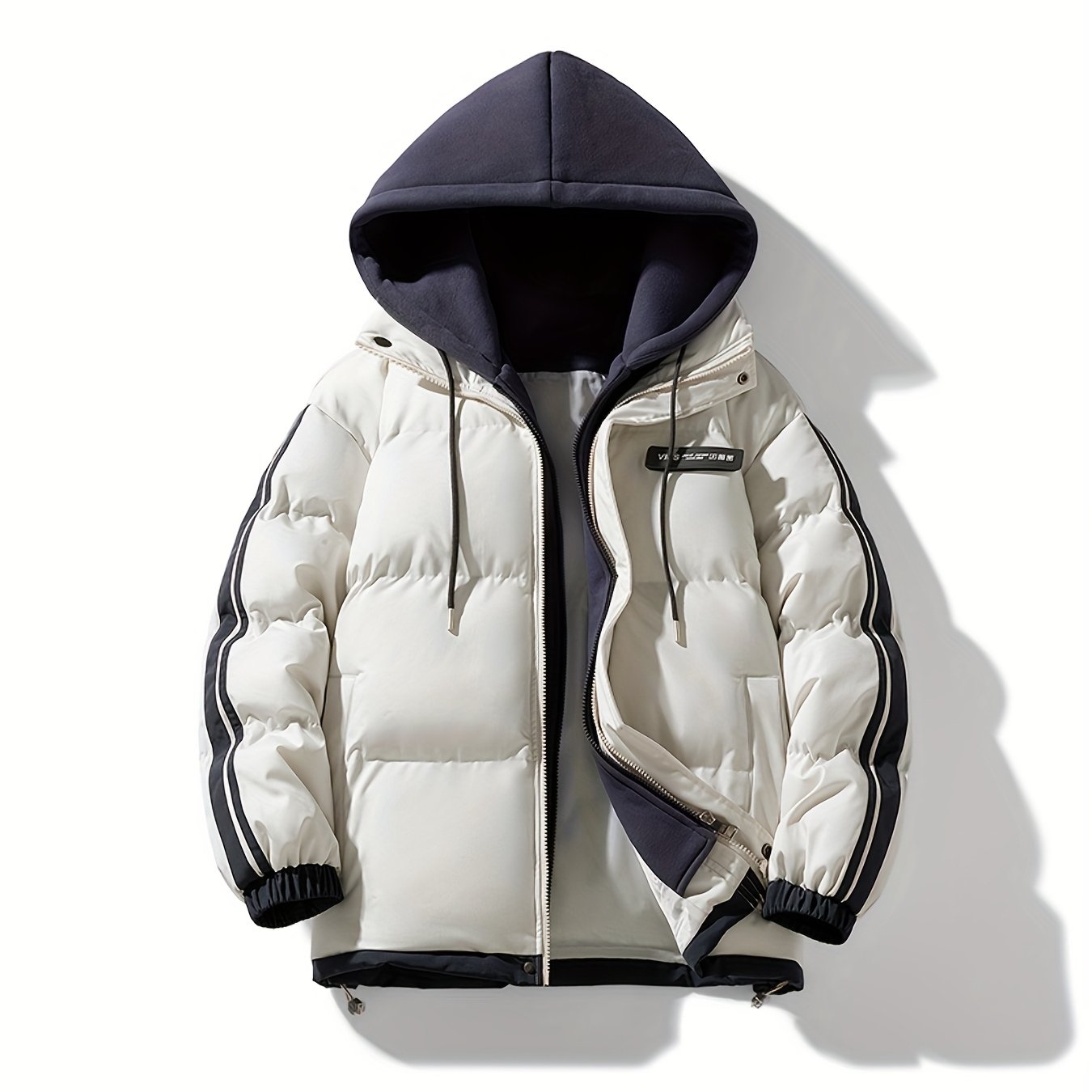 TEMU Obm Men's Winter Warm Hooded Jacket, Outdoor Sports Coat, Casual Stylish Thickened Outerwear