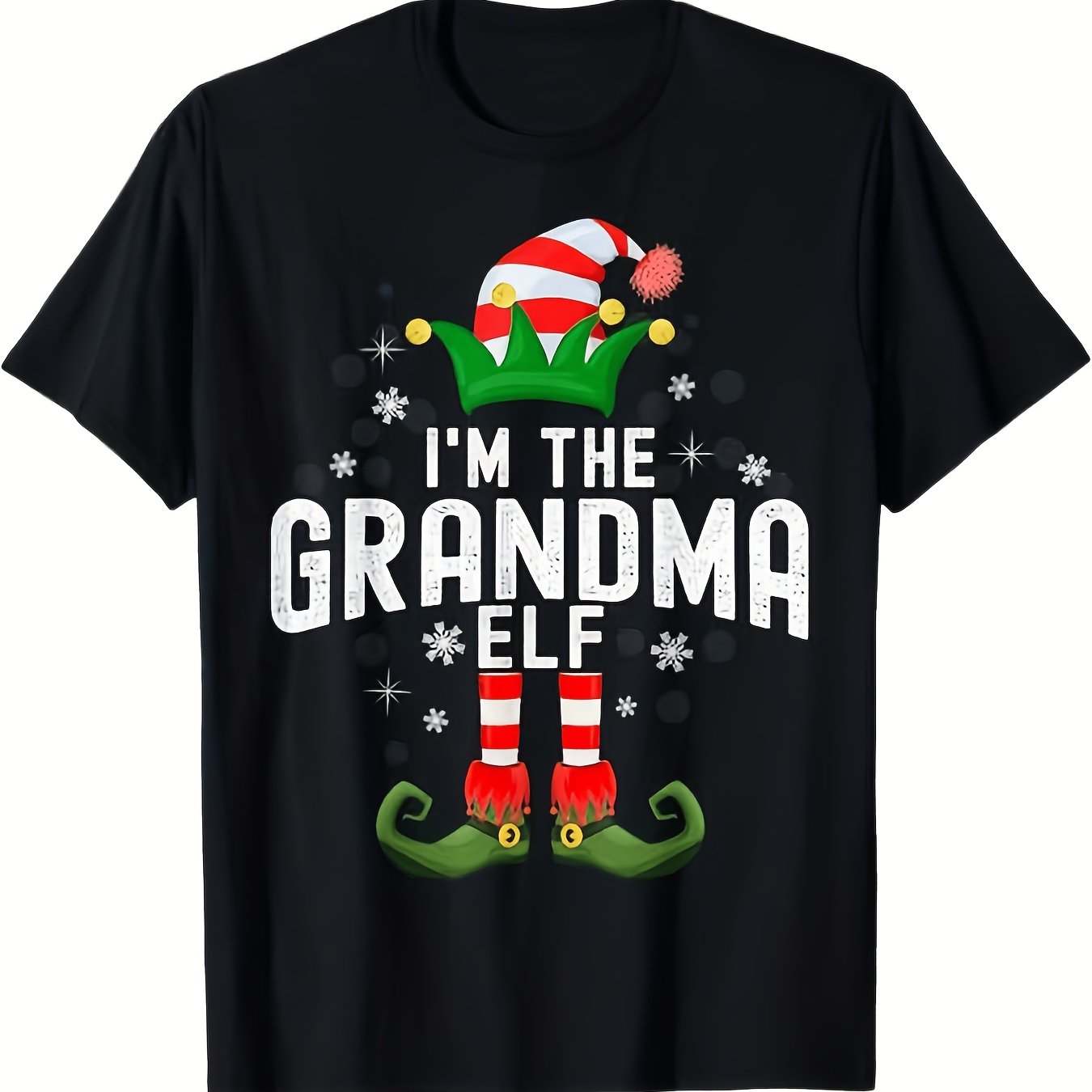 TEMU I'm The Grandma Elf Christmas Family Pjs Costume T-shirt, 100%, Halloween Thanksgiving Christmas Gift For Men Women , S-xxxl, Black Printed