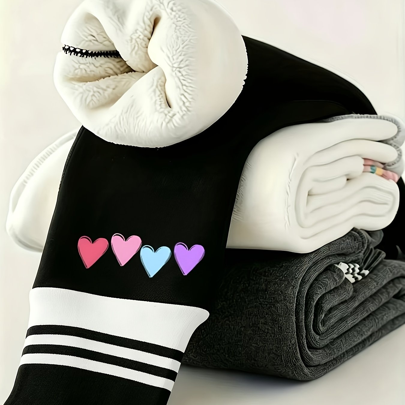 Image of Girls' -lined Thermal Leggings, High-elasticity Fabric Pants For Autumn And Winter, Fashionable With -pattern Prints