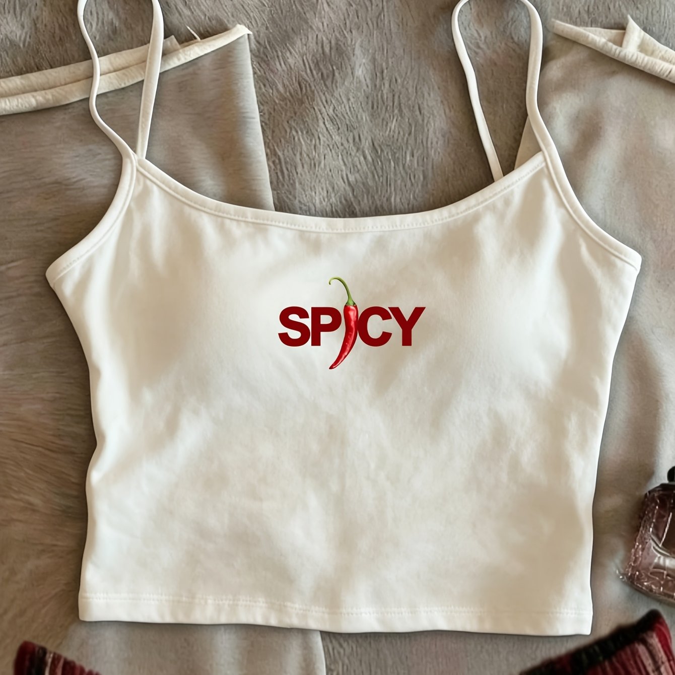 TEMU Spicy Chili Letter Print Short Suspender Hot Slim Fit And Waist Vest
