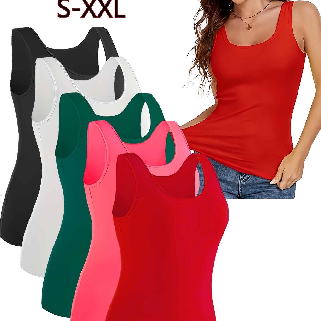 E-shop 5er-Pack Damen-Basic-Tanktops, weiche, atmungsaktive dehnbare Muschel-Trägertops, geeignet für Freizeitkleidung, Ganzjahres-Basisschichten