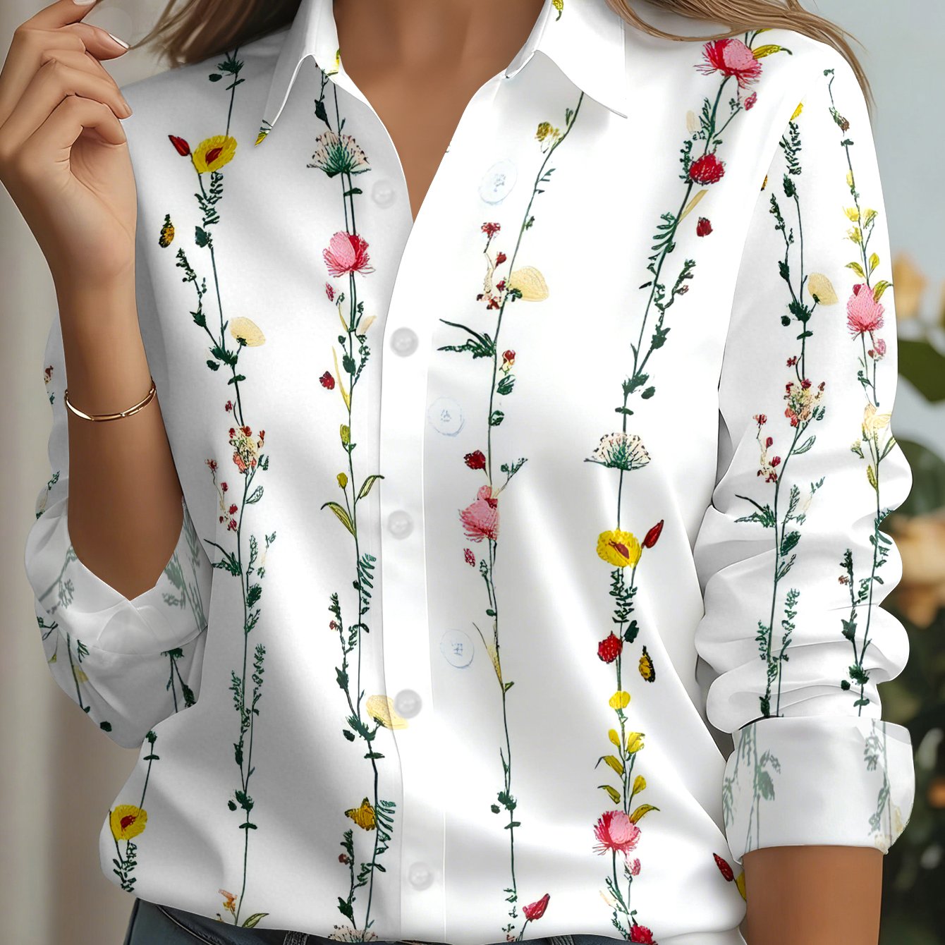 TEMU Women' Shirt, With Colorful Floral Patterns, Featuring And Elegant Design With A Simple Yet Sophisticated Style
