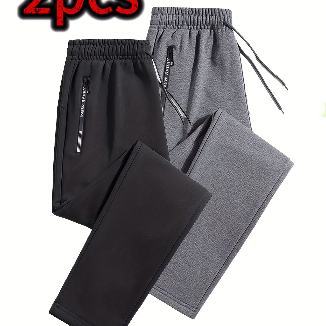 2-pc Unisex Full-season Full-zip Running Pants - Gym Workout Pants With Elastic Drawstring Waist & Zipper Pockets - Heavyweight Training Legwear For Cold Weather, Run, Yoga