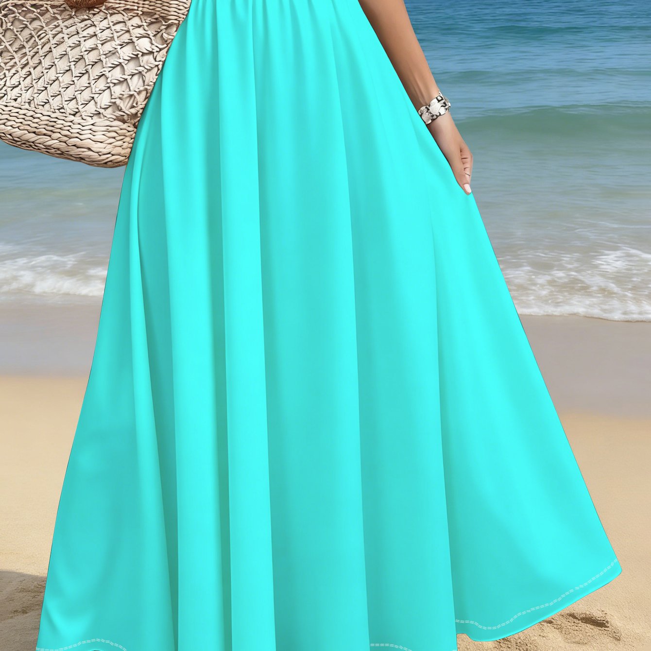 TEMU 1pc Solid Color Flowy Maxi Skirt, Beach Vacation, Summer Outing, Casual Wear, Lightweight Fabric, Ideal For Seaside Or Relaxation.