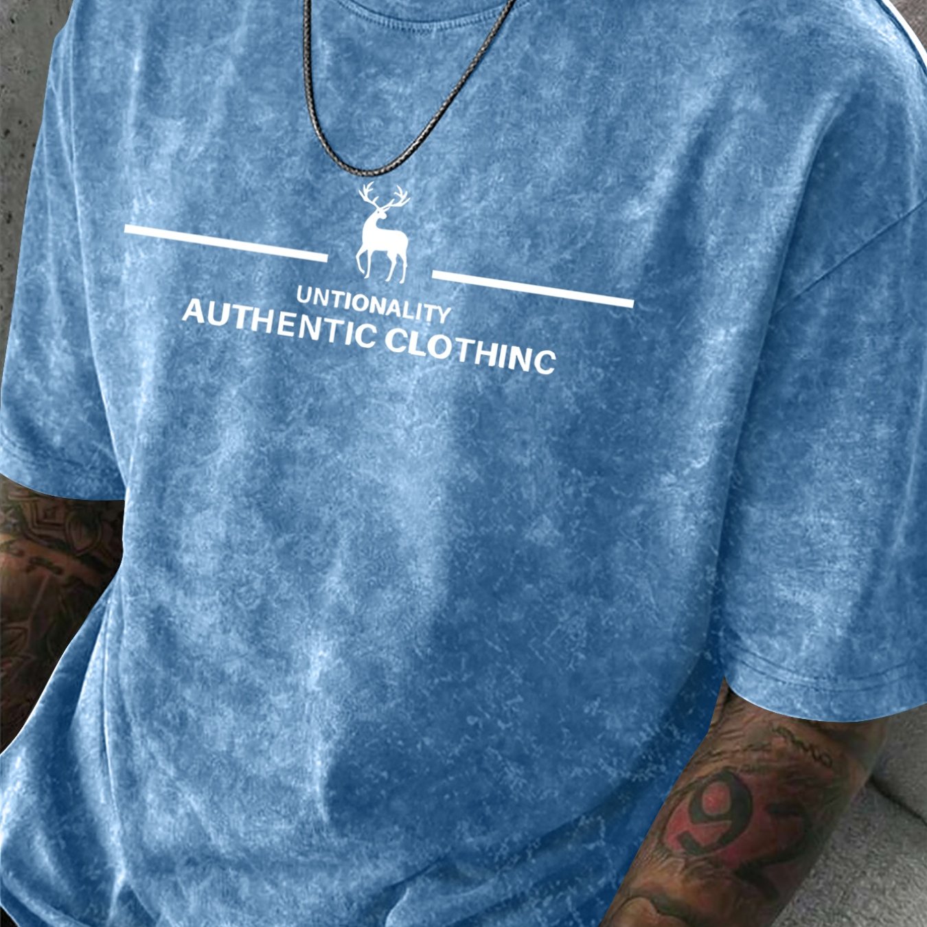TEMU Dark High Street Washed Distressed Men's Short Sleeve, Easy Letter All-match Round Neck T-shirt