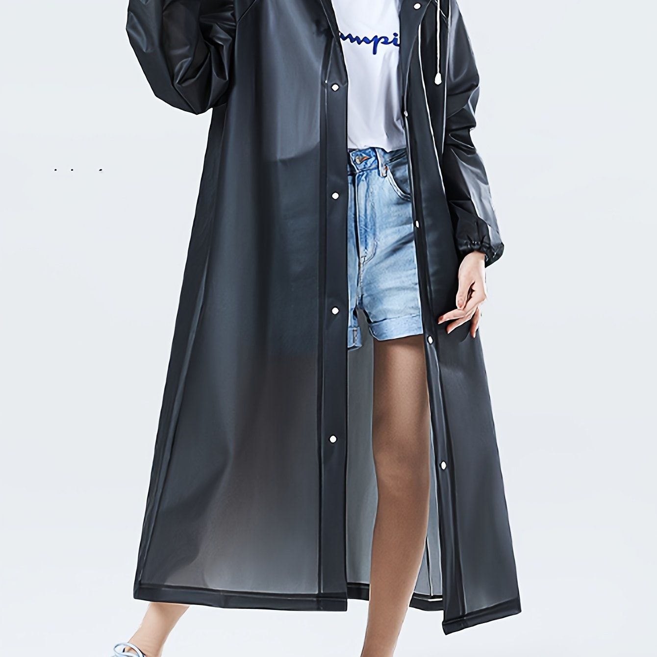 TEMU 1pc Impermeable Portátil para Adultos - Capa de EVA Transparente con Capucha y con Cordón Ajustable, Poncho Reutilizable para Exteriores, Viajes