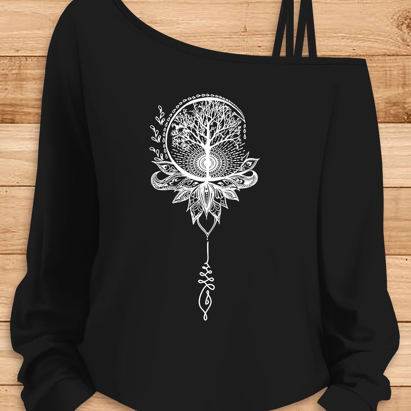 TEMU Ramadan Eid Tree-of-mandala Pattern Autumn Elegant Women's Apparel Sporty Party Loose Stretchy Figure-flattering Machine Washable Long Sleeve
