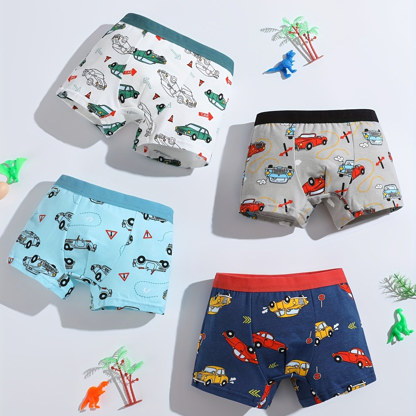 Image of 4pcs Boys' Boxer Briefs With Car-themed Underwear - Cute Boxers, Stretch Breathable Fabric, Regular Fit For, Wash Care (4pcs Pack) - Ideal For Casual Attire & Car Rides For Boys 4+ Years (4/pack)