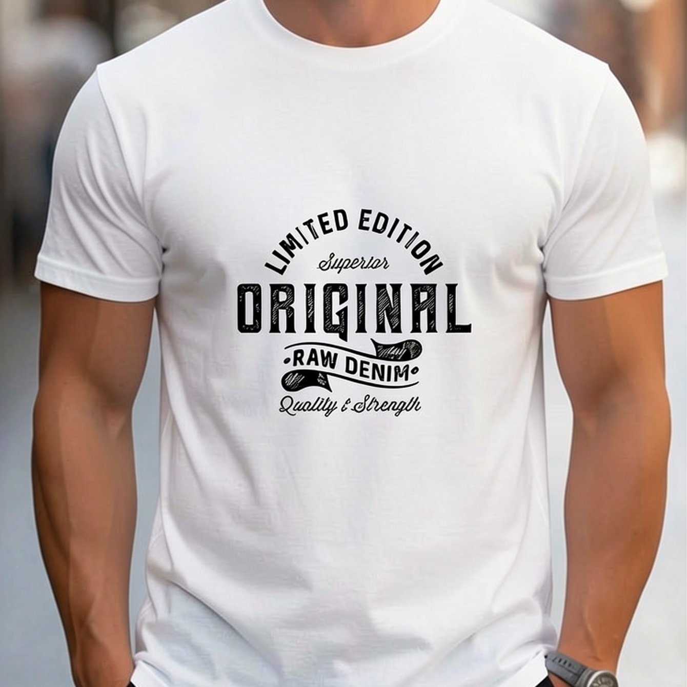 Men's Vintage Short Sleeve T-shirts - Edition , Denim Collection, Casual Round Neck Summer Tees With Edition Text, Machine Washable For Casual Attire - Retro Style Essentials, Casual T-shirt