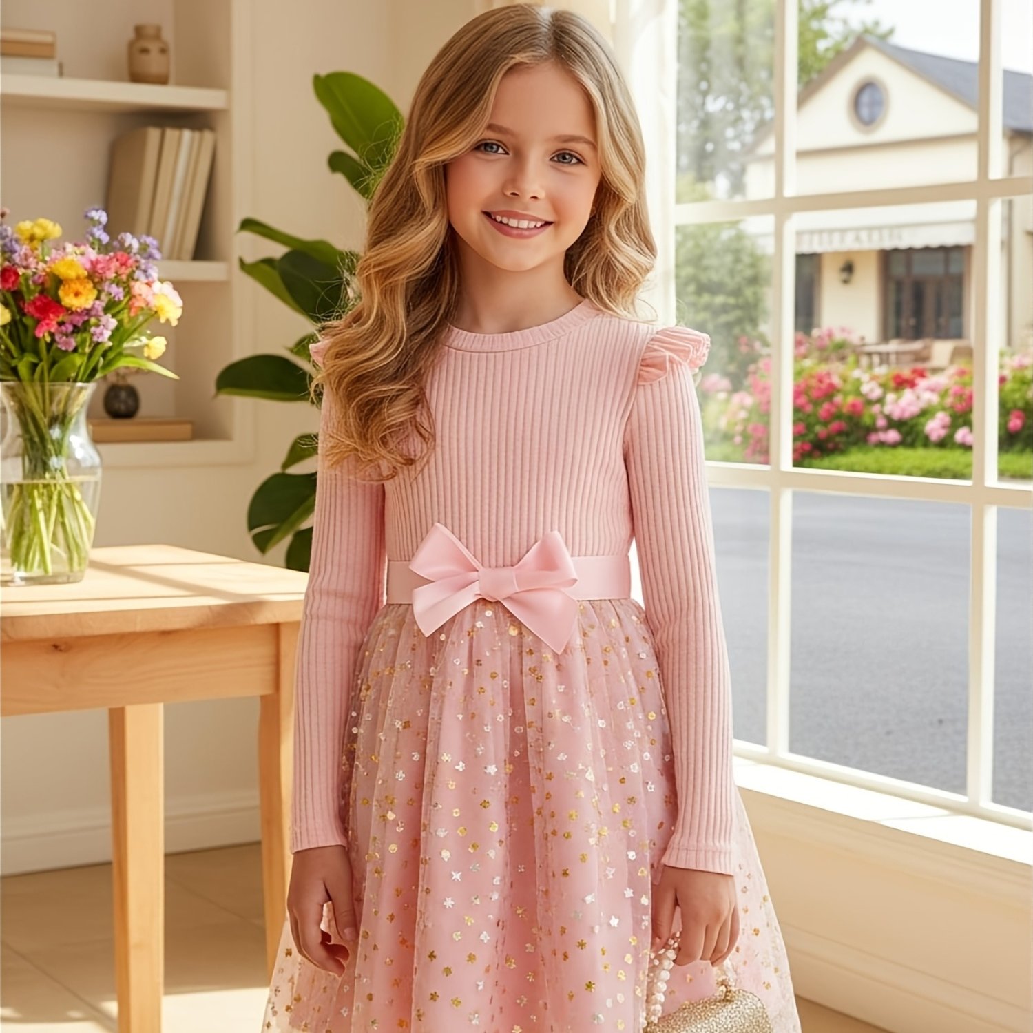 Image of Girls' Dresses 2025 Spring And Autumn Stitching Mesh Skirt Trendy Baby Fashionable Long-sleeved Princess Dress - Regular Fit - - - Color-