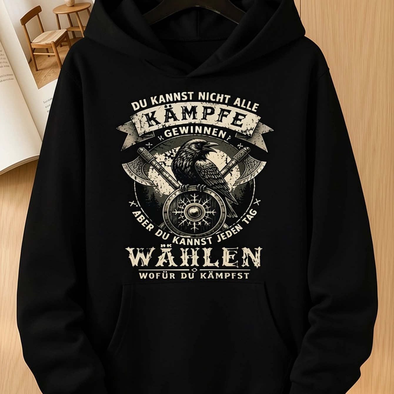 Image of You Win All Graphic Men's Viking Hoodie, And Hooded Sweatshirt, Long Sleeve Pullover With Kangaroo Pocket, Retro Norse Streetwear For Fall Winter, Casual Daily Wear