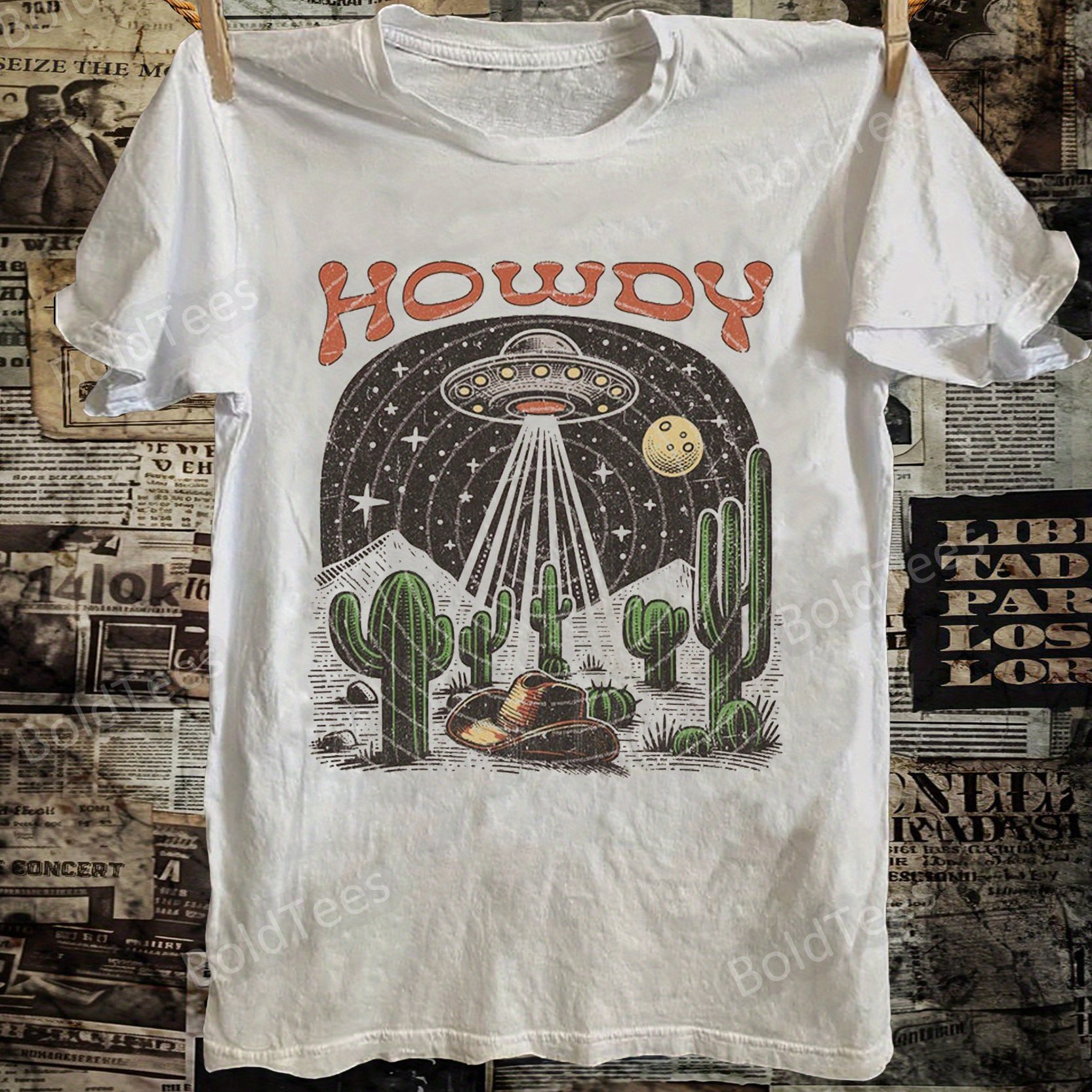 Image of Men's Retro Western Desert Graphic T-shirt - Soft 100% Cotton Vintage Howdy Print & Sarcastic Humor Design, Casual Short Sleeve Round Neck Tee For Adults, Funny Novelty Gift (sizes S-xxxl)