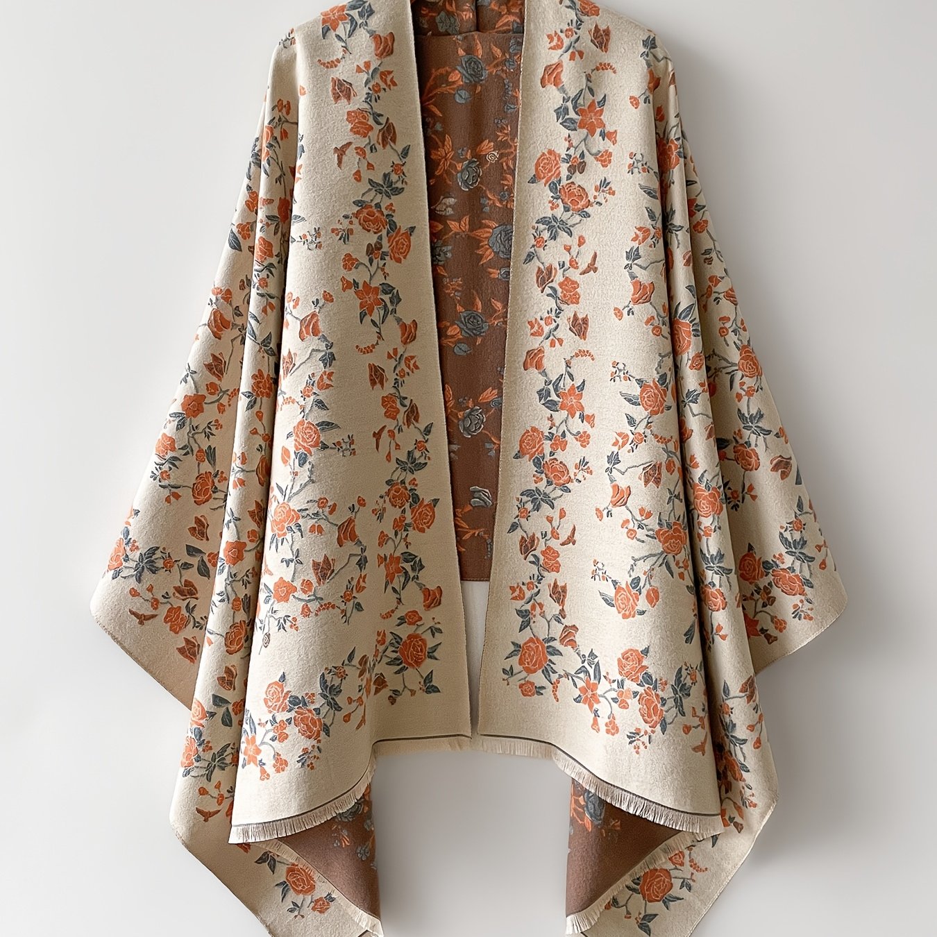 TEMU Plus Size, Double-sided Rose Floral Cape - Valentine's Day Outfit Gift, Romantic And Stylish Outerwear For European And American Streetwear And
