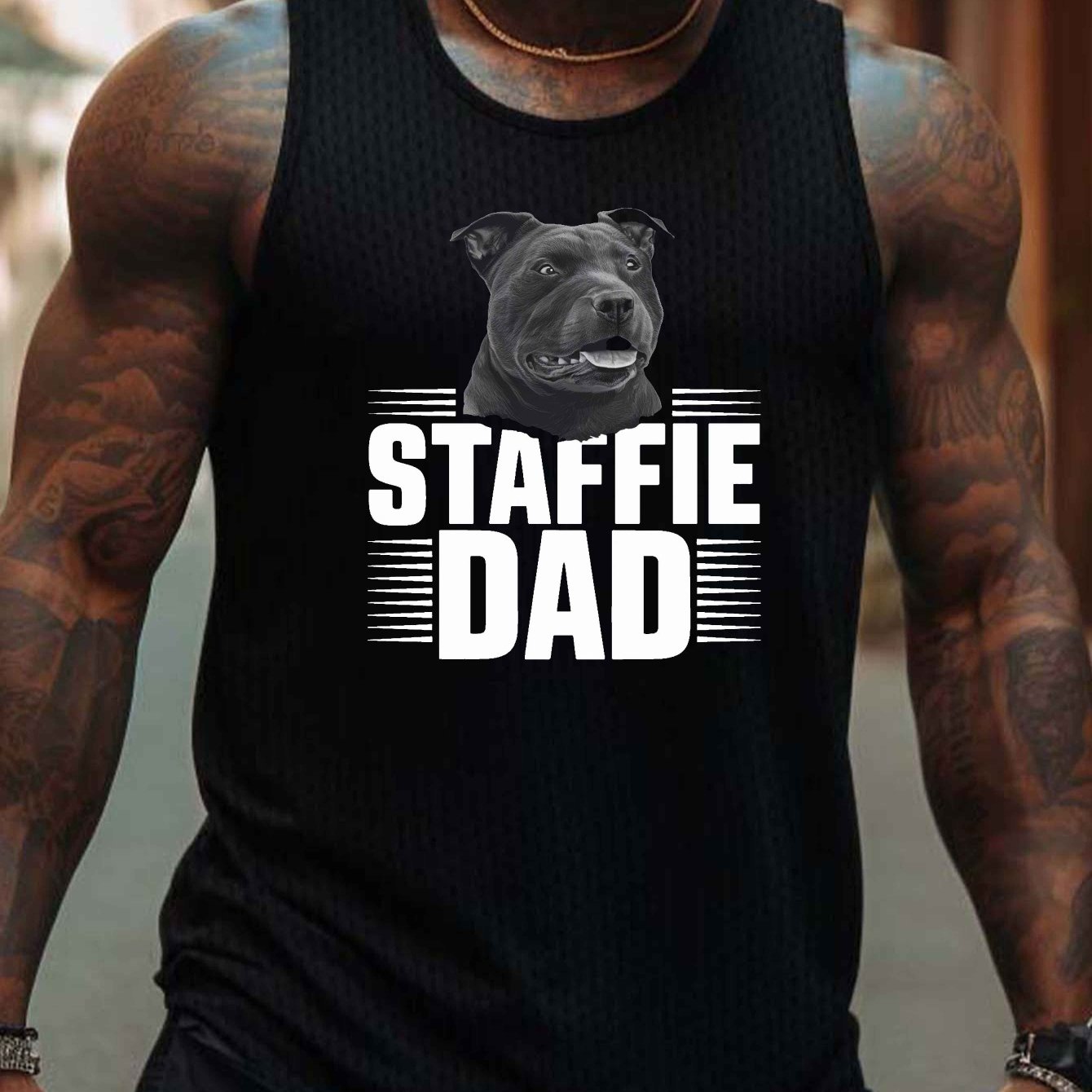TEMU Staffordshire Terrier Dad Print Men's Tank Top, Casual Sleeveless Athletic Tank Topbreathable Comfy Tops
