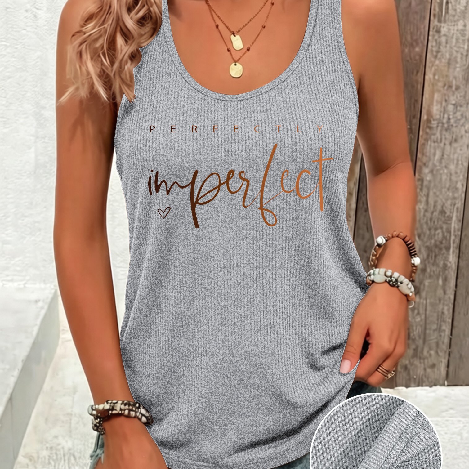 TEMU Women's Spring Summer Fashion Casual Ribbed Sleeveless Long Vest, Easy Letter Print Design Daily , Leisure Vacation Women's Soft Comfortable