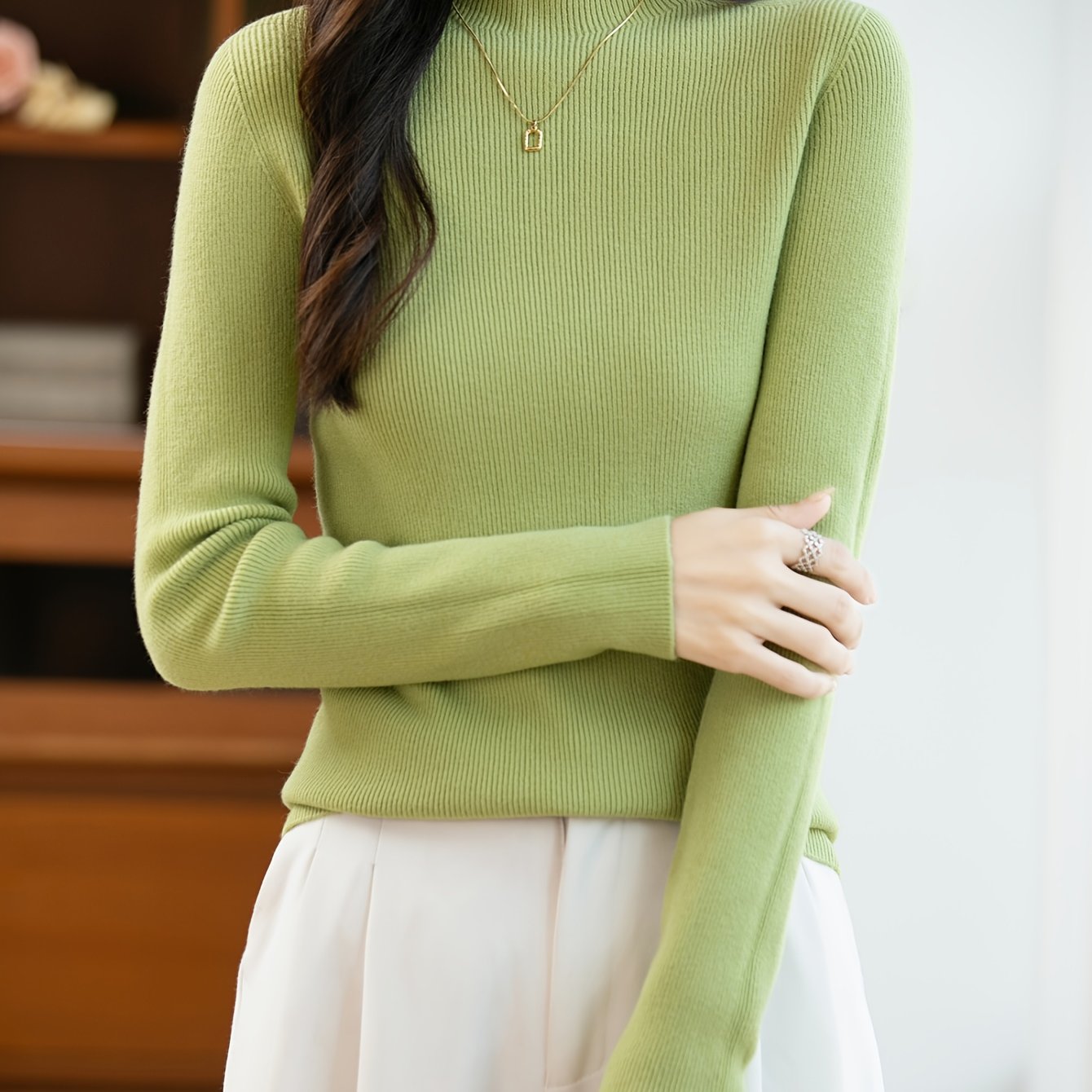 TEMU Popular Slim-fit High-neck Stretchy Pullover Top