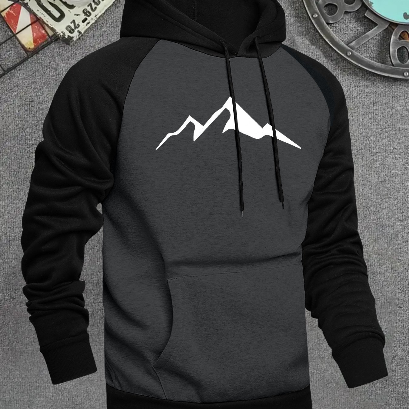 TEMU Men's Hooded Sweatshirt With Graphic Print, Casual And Versatile Fashion, Color Block Hooded Sweatshirt, Raglan Sleeve Design, Popular European