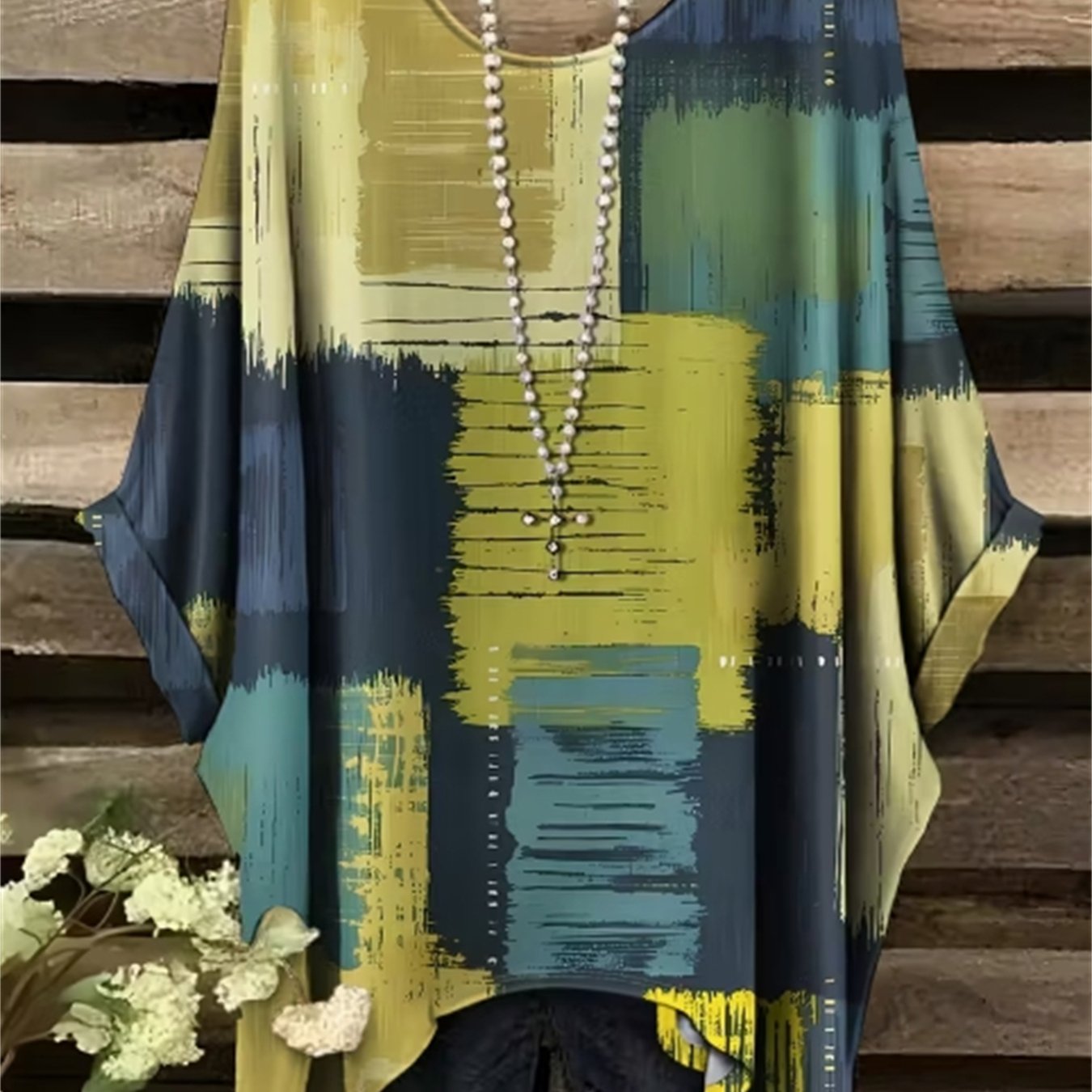 TEMU Plus Size - Plus Size - Plus-size Women's Fashion With A Elegant Bohemian , Featuring A Easy Vintage Pattern, Irregular Hem, And Round Neck