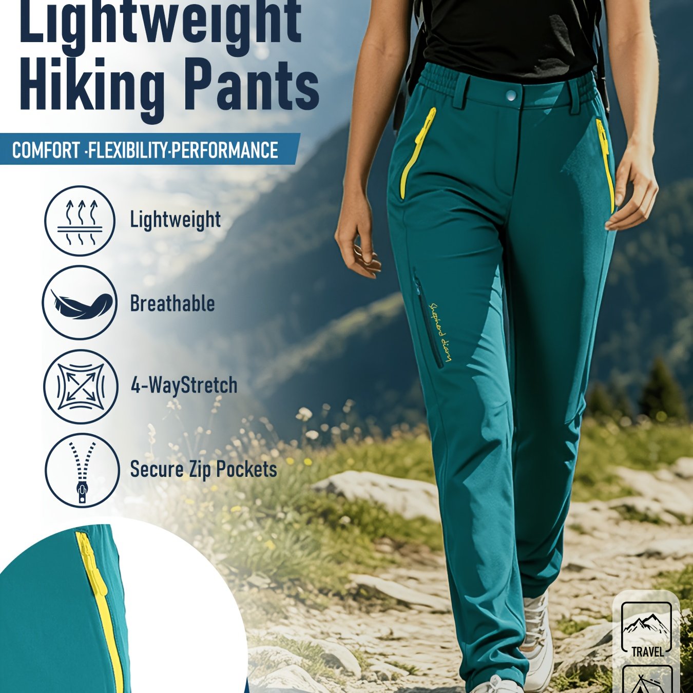 Women's Summer Pants, Outdoor Trekking, Lightweight Casual Long Pants With Multiple Zippered Pockets, Y5132-t1
