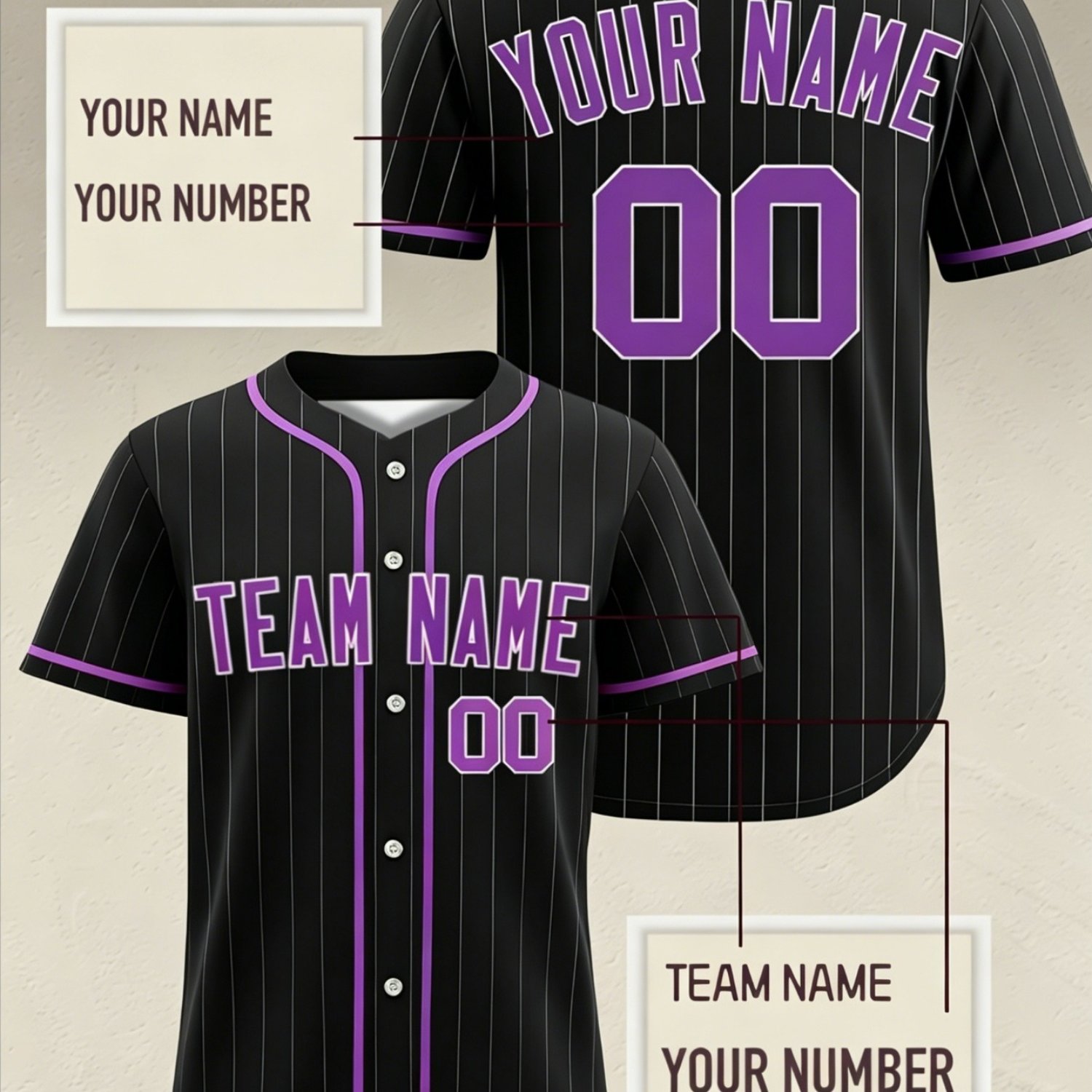 TEMU Men's Custom Baseball Uniform, Comfortable Black Striped Jersey, Athletic Top, Customizable Number And Name Sports Wear, Available, Ideal Gift