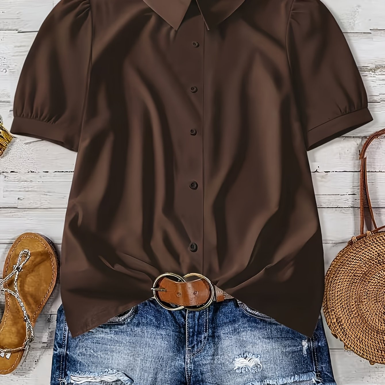 TEMU Women's Elegant And Fashionable Short-sleeved Printed Shirt