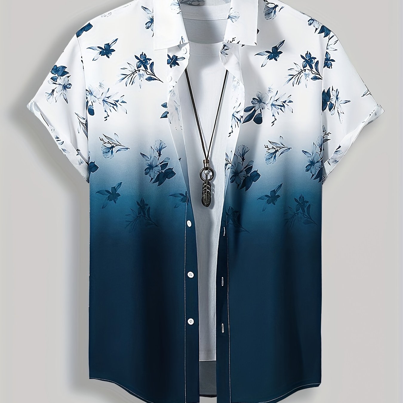 TEMU Men's Casual Geometric Print Button-up Shirt - Breathable Polyester, Machine Washable, Regular Fit