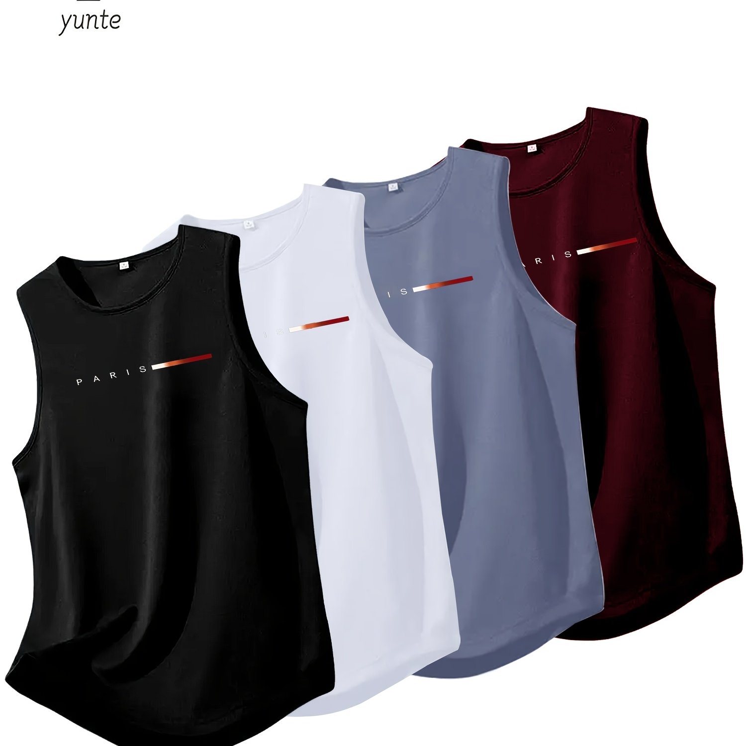 TEMU Set Of 4 Mixed Print Men's Breathable Sports Vests Featuring Design - Regular Sleeveless Tops Suitable For , Running, Outdoor Activities, And
