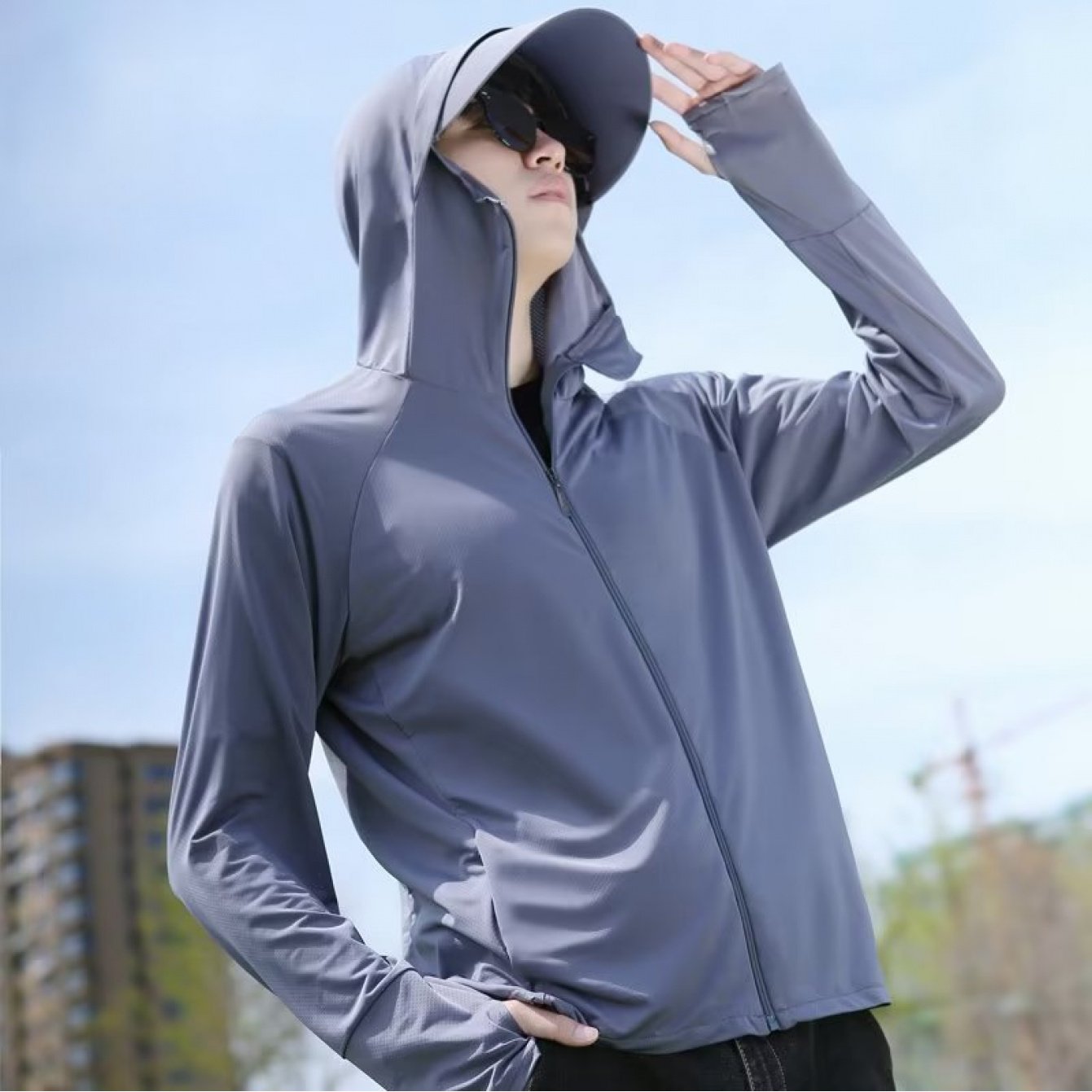 TEMU 【メンズウェア】【新スタイル 日焼け防止】夏服 釣り アウトドア活動 水泳用 コート つば広 フード付きコート 夏用涼しいコート 速乾