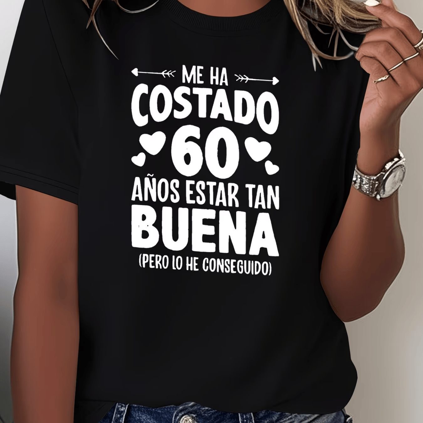 TEMU Camiseta de 60º para mujer, manga corta casual, para celebraciones y uso casual, diseño de texto , ajuste