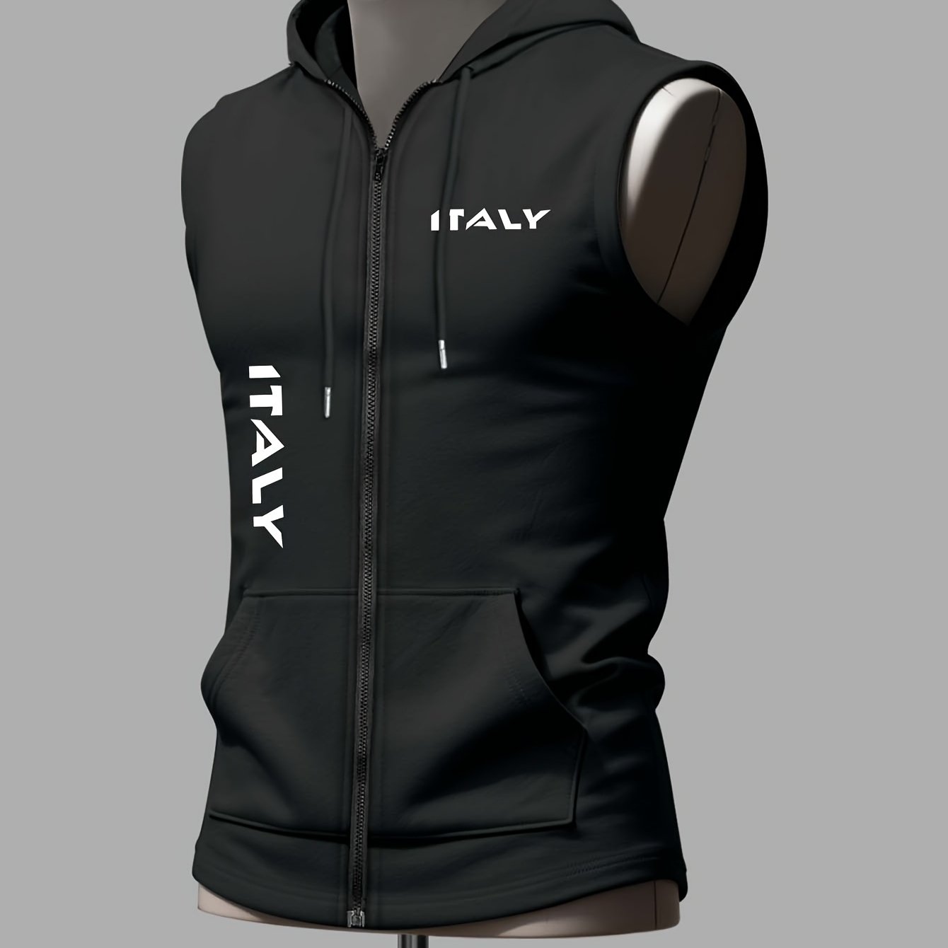 TEMU Trendy Brand Fitness, Elastic Fabric, Easy Athletic, Outdoor Leisure, , Zipper Style Hooded Vest