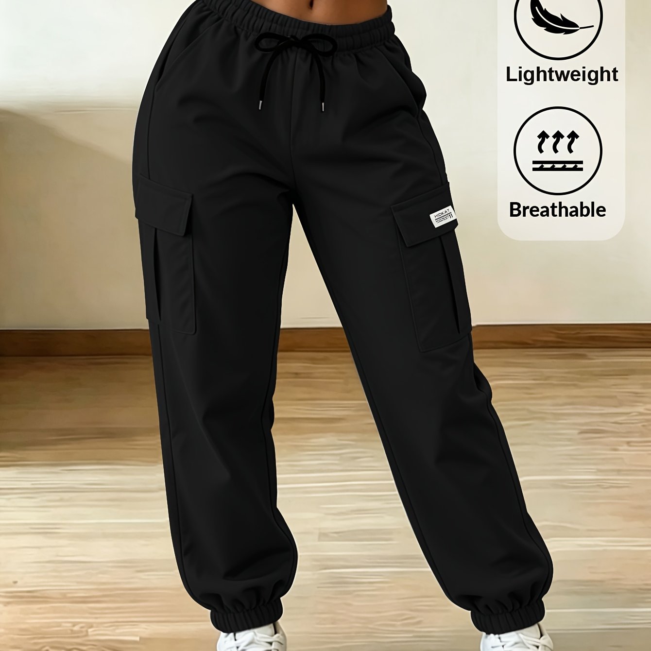 TEMU Women's Workwear Cargo Pants With Elastic Drawstring Waist & Ankles - Multi- Trousers Suitable For, Outdoor, Travel, Jogging, Streetwear -