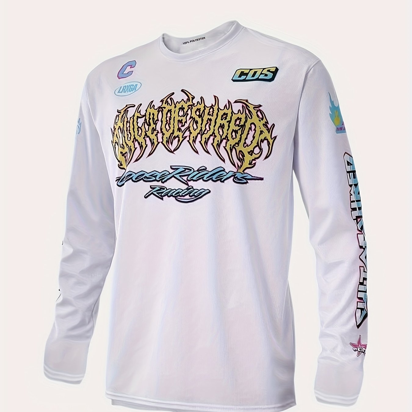 Loose Riders Long Sleeve Mountain Bike Jersey - Breathable, * Polyester Tee with &*;Loose Riders&*; Graphic, V-Neck, Regular Fit for Men and Women, Outdoor Sports Apparel | Vibrant Graphic Tee | *
