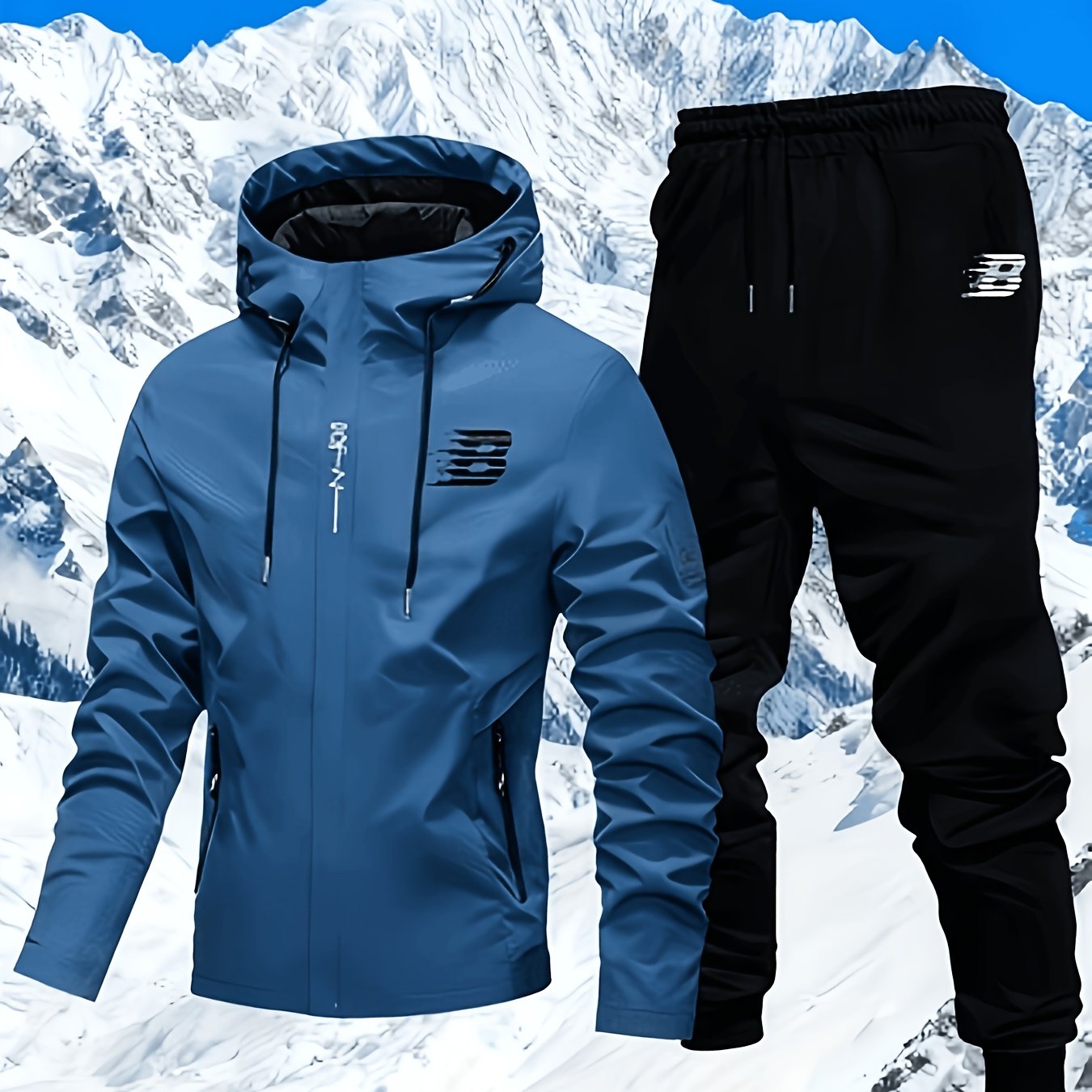 TEMU Men's Hooded 2pcs Jacket Set, Outdoor Sports Jogging Suit, Suitable For Outdoor Leisure Sports, Fitness, Hiking, And Street Hip-hop