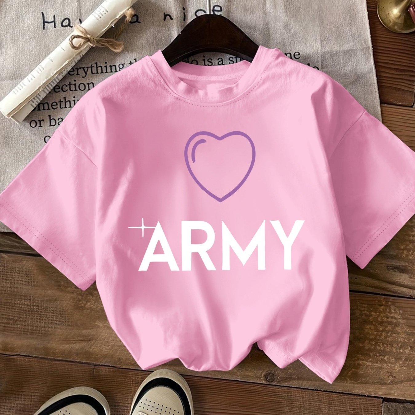 TEMU Women's Fashion T-shirt With Heart And "army" Print For Spring/summer