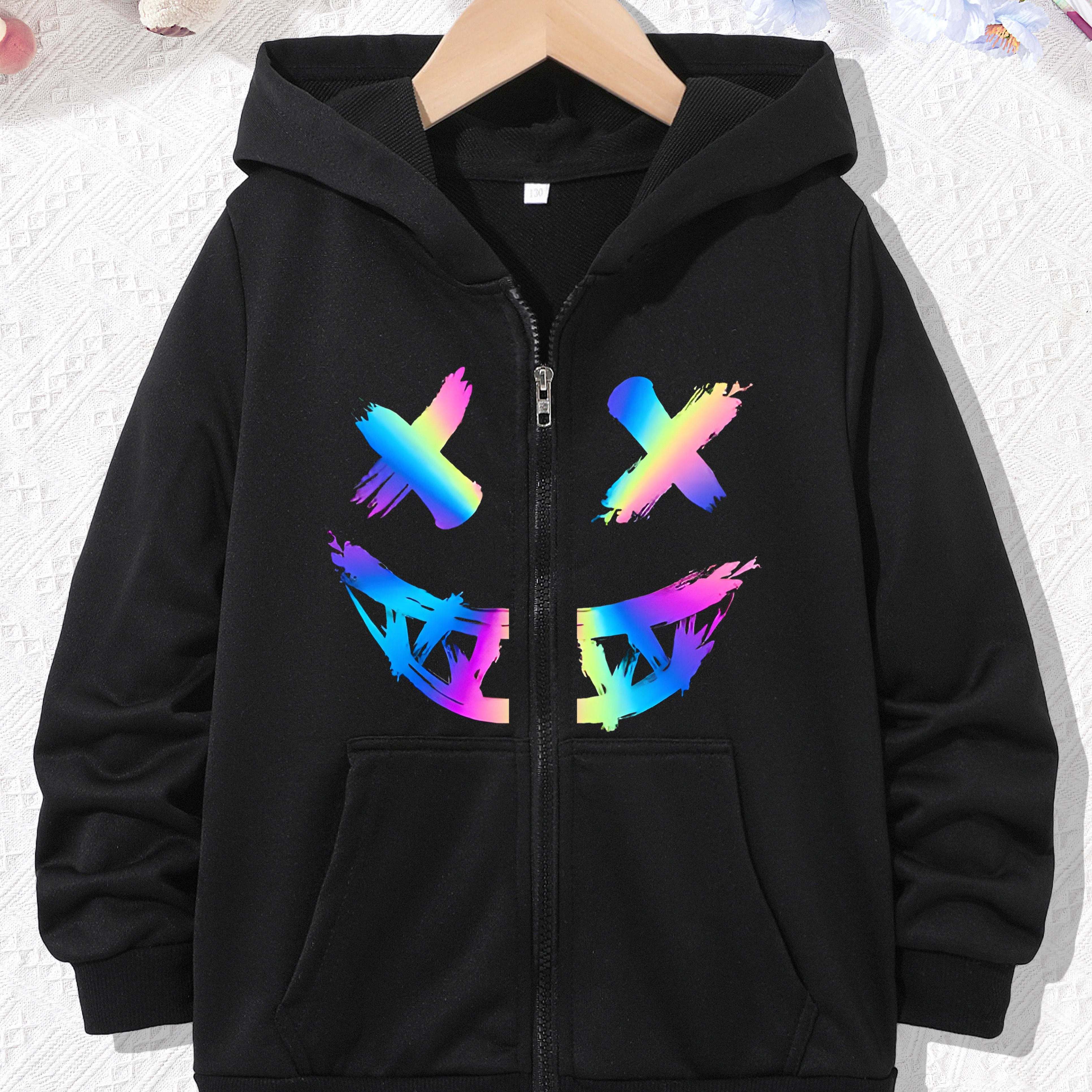 Image of Unisex Kids Fashion Casual Hoodie Jacket Sweatshirt Spring/autumn Style, Colorful Pattern Print, Smooth Comfortable Skin-friendly