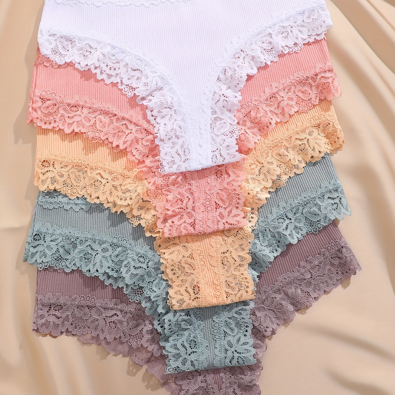 Image of 5pcs Set Women' Lace Trim Panties Thin Straps Low-waist Underwear Comfortable Breathable Women's Brazilian Panties