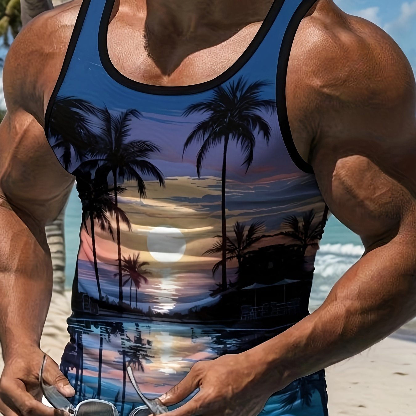 A Stylish Summer Vest For Men, Perfect For Vacations And Beach , Featuring A Vibrant Pattern That A Tropical Vibe, Ideal For Everyday Casual Summer Wear