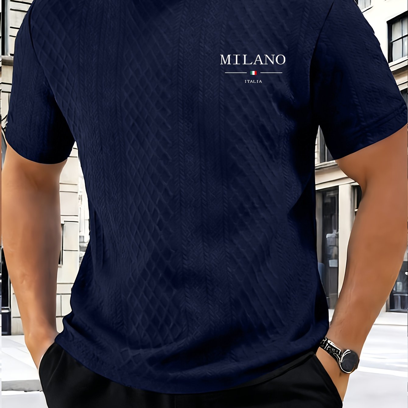 TEMU Men's Short Sleeve T-shirt - Summer Casual Round Neck Breathable Opaque Top With Geometric Chest Print - Machine Washable Minimalist Casual