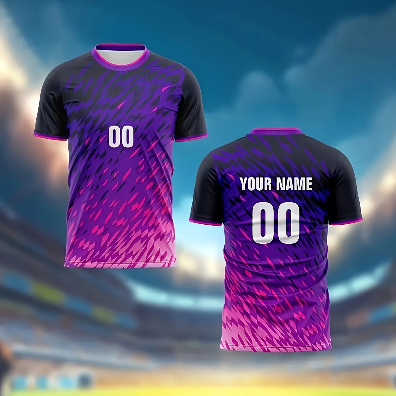 TEMU Customized Football Jersey - Personalized Shirt, Breathable And Quick-dry, Bright Purple And , Summer Gatherings, Outdoor Activities, And Casual