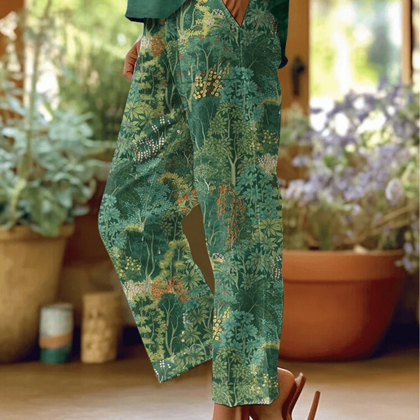 New Summer Women's Wide-leg Pants Tree Print, Lightweight And Breathable, Casual And Comfortable For Casual Attire.