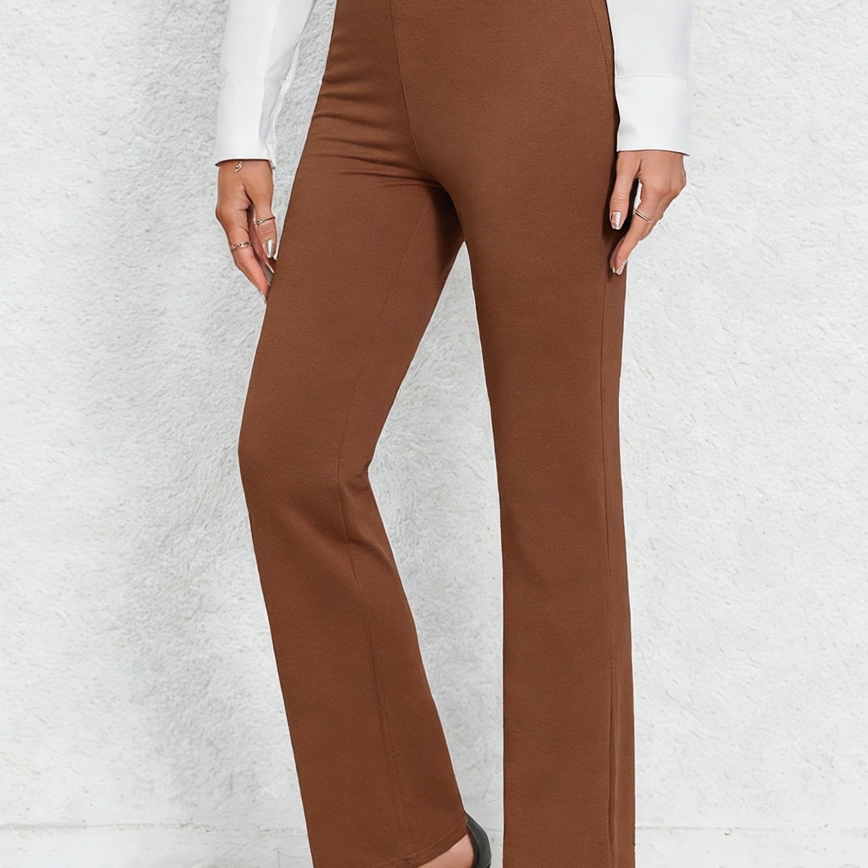 TEMU Pantalones de mujer elásticos de pierna - Ajuste , cintura elástica, fibra de poliéster, lavables a máquina, para toda temporada, pantalones