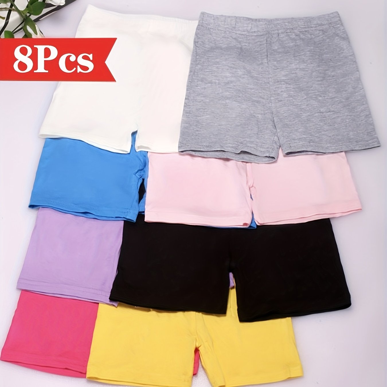 Random 8pcs Toddler Girls Biker Shorts Solid Bike Shorts Kids Under Dress Dance Safety Shorts