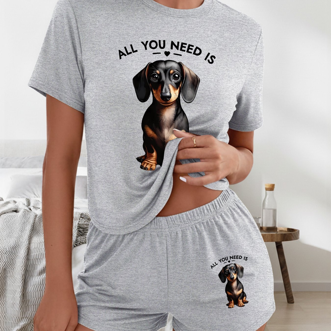 TEMU Graphic Print 2pcs Set, Short Sleeve T-shirt & Shorts, Women's Clothing