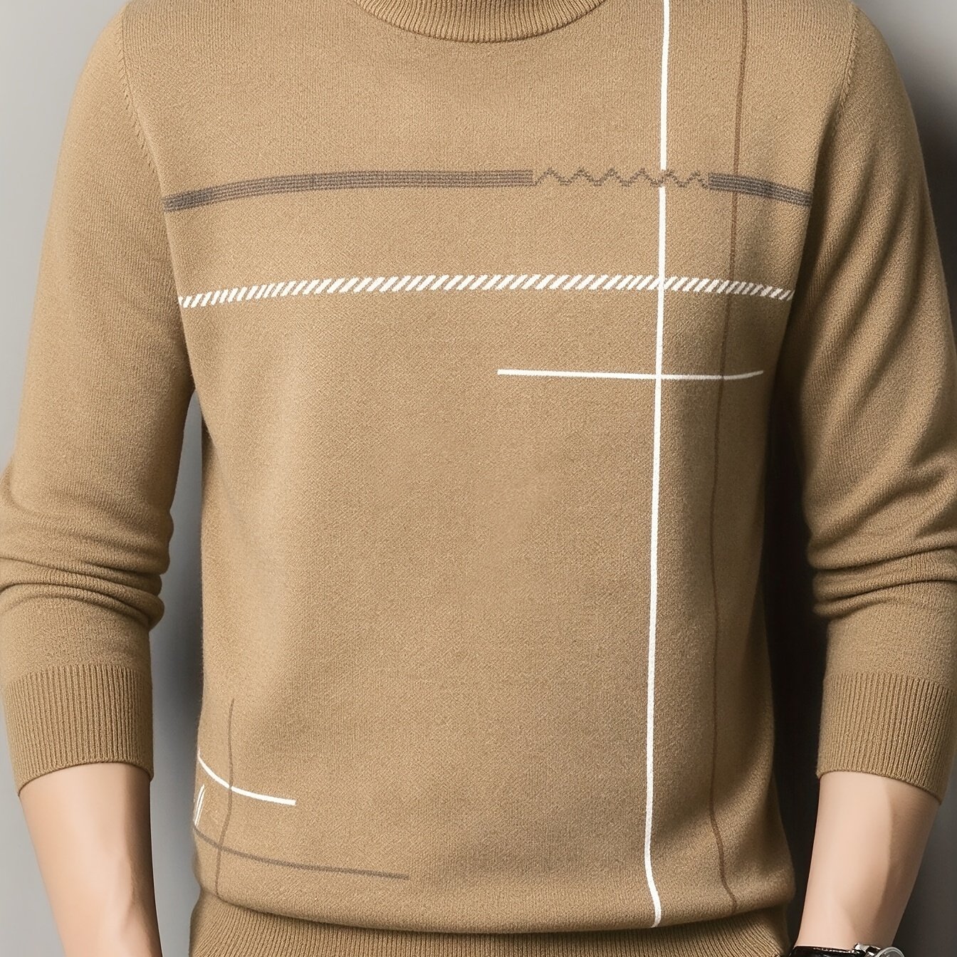 TEMU Classic Mature Men's Irregular Stripe Round Neck Casual Long Sleeve Knit Set